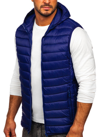 Men's Quilted Hooded Gilet Navy Blue Bolf LY36