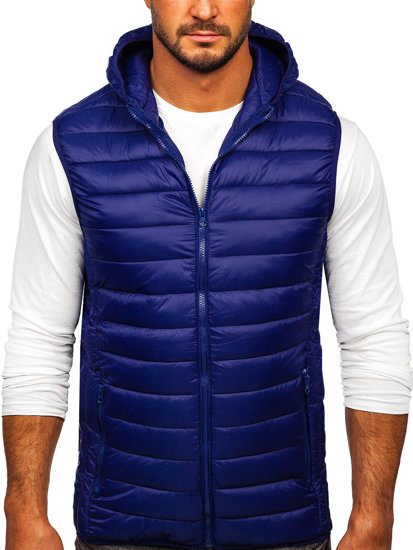 Men's Quilted Hooded Gilet Navy Blue Bolf LY36