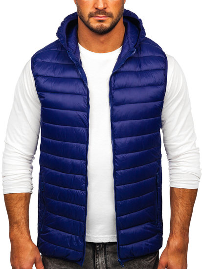 Men's Quilted Hooded Gilet Navy Blue Bolf LY36