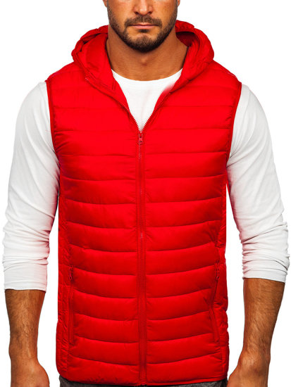 Men's Quilted Hooded Gilet Red Bolf LY36