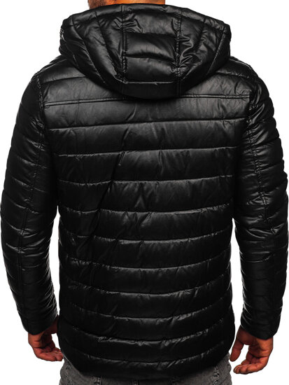 Men’s Quilted Leather Winter Jacket Black Bolf 11Z8088