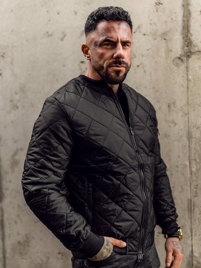 Men's Quilted Lightweight Bomber Jacket Black Bolf MY-01