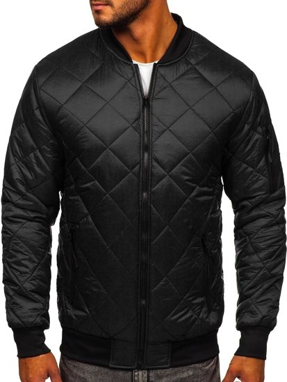 Men's Quilted Lightweight Bomber Jacket Black Bolf MY-01