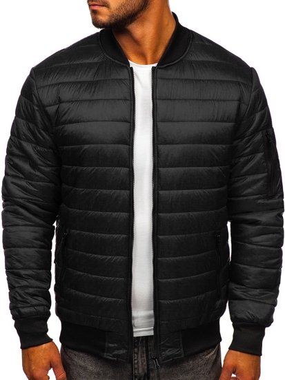 Men's Quilted Lightweight Bomber Jacket Black Bolf MY-02