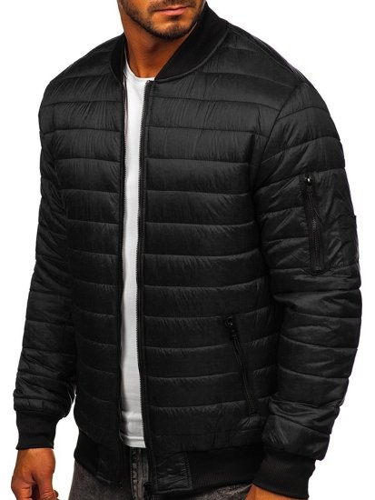 Men's Quilted Lightweight Bomber Jacket Black Bolf MY-02