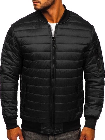 Men's Quilted Lightweight Bomber Jacket Black Bolf MY-02