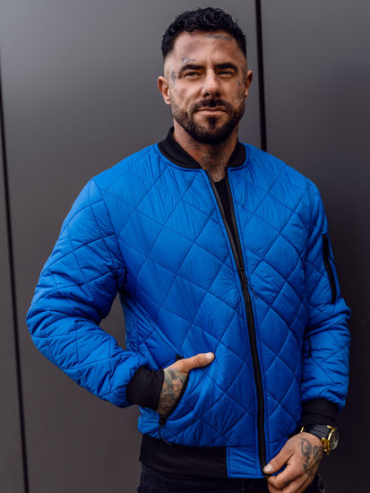 Men's Quilted Lightweight Bomber Jacket Blue Bolf MY-01