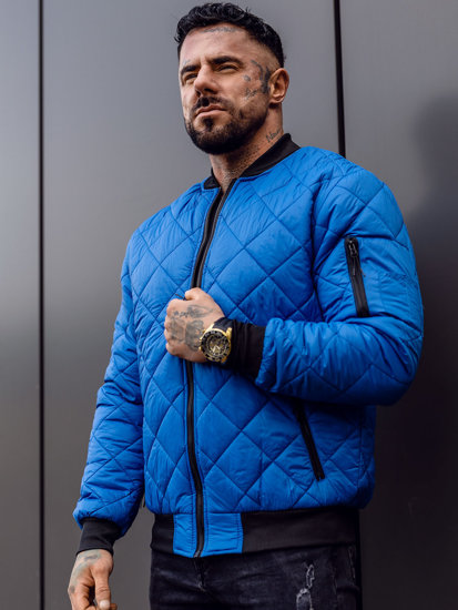 Men's Quilted Lightweight Bomber Jacket Blue Bolf MY-01