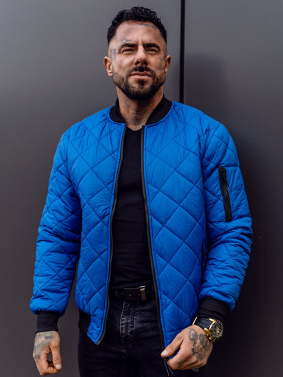 Men's Quilted Lightweight Bomber Jacket Blue Bolf MY-01