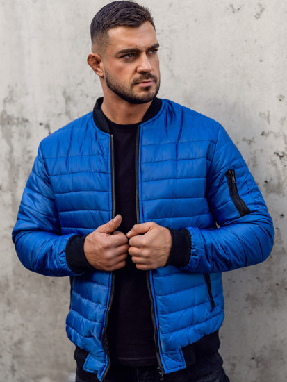 Men's Quilted Lightweight Bomber Jacket Blue Bolf MY-02