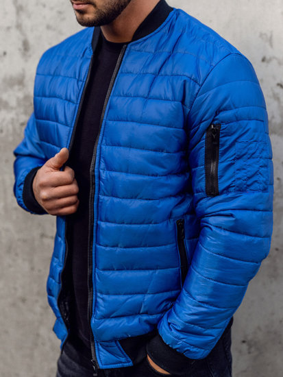 Men's Quilted Lightweight Bomber Jacket Blue Bolf MY-02