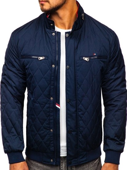 Men's Quilted Lightweight Bomber Jacket Navy Blue Bolf 2054