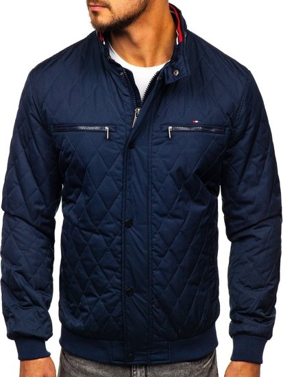 Men's Quilted Lightweight Bomber Jacket Navy Blue Bolf 2054