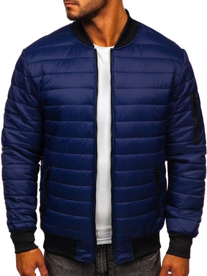 Men's Quilted Lightweight Bomber Jacket Navy Blue Bolf MY-02