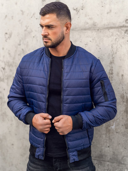 Men's Quilted Lightweight Bomber Jacket Navy Blue Bolf MY-02