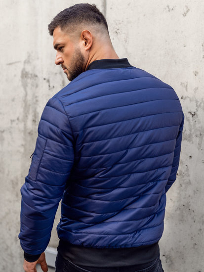 Men's Quilted Lightweight Bomber Jacket Navy Blue Bolf MY-02