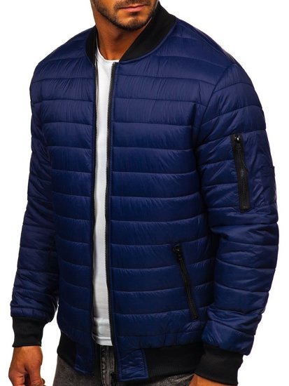 Men's Quilted Lightweight Bomber Jacket Navy Blue Bolf MY-02