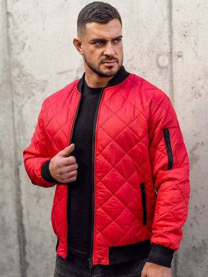 Men's Quilted Lightweight Bomber Jacket Red Bolf MY-01