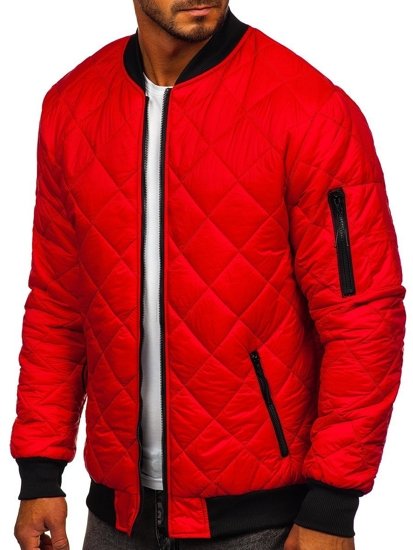 Men's Quilted Lightweight Bomber Jacket Red Bolf MY-01