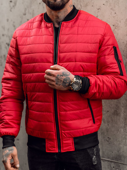 Men's Quilted Lightweight Bomber Jacket Red Bolf MY-02