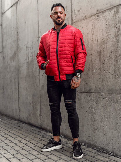 Men's Quilted Lightweight Bomber Jacket Red Bolf MY-02