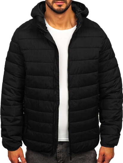 Men's Quilted Lightweight Jacket with hood Black Bolf 5M3197