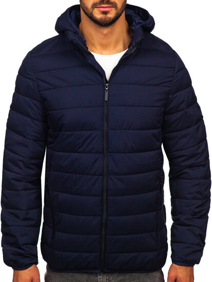 Men's Quilted Lightweight Jacket with hood Navy Blue Bolf 5M3197