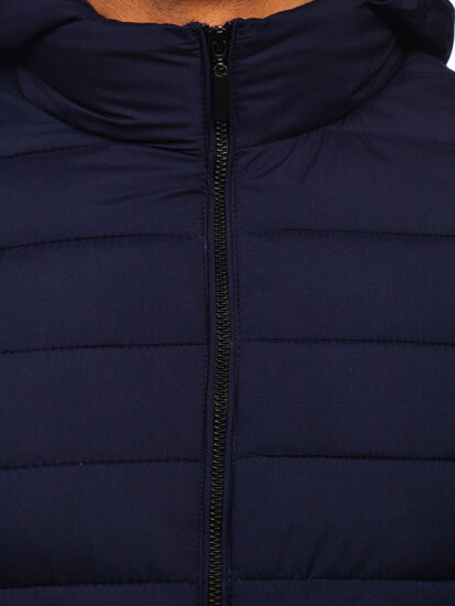 Men's Quilted Lightweight Jacket with hood Navy Blue Bolf 5M3197