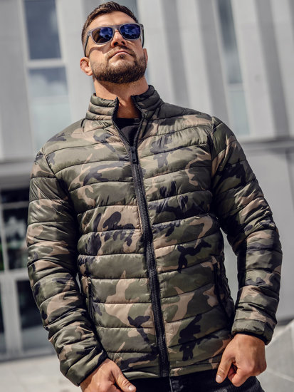 Men's Quilted Winter Camo Jacket Green Bolf SM80A