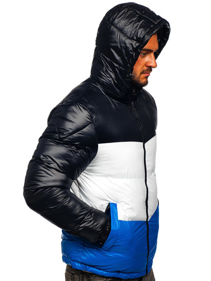 Men's Quilted Winter Jacket Black-Blue Bolf 6593