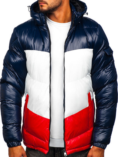 Men's Quilted Winter Jacket Navy Blue-Red Bolf 6593