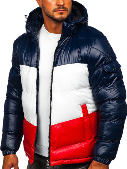 Men's Quilted Winter Jacket Navy Blue-Red Bolf 6593