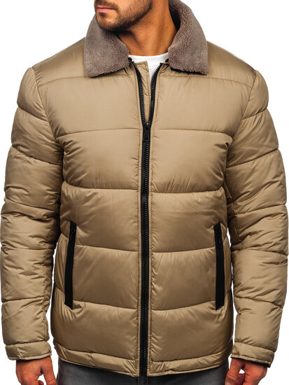 Men's Quilted Winter Jacket with fur Beige Bolf 31M5010