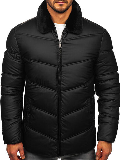 Men's Quilted Winter Jacket with fur Black Bolf 31M5005