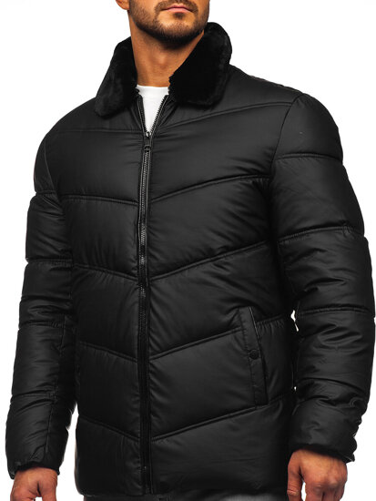 Men's Quilted Winter Jacket with fur Black Bolf 31M5005