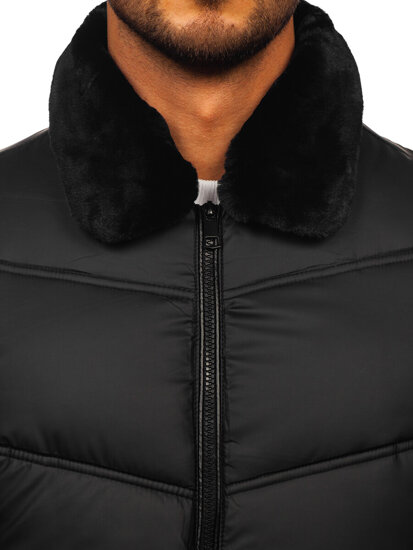 Men's Quilted Winter Jacket with fur Black Bolf 31M5005