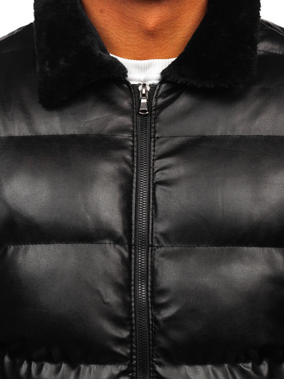 Men's Quilted Winter Leather Jacket Black Bolf 0022