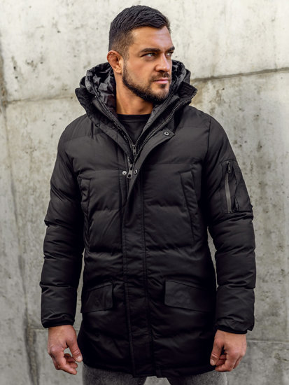 Men's Quilted Winter Parka Jacket Black Bolf 5M790