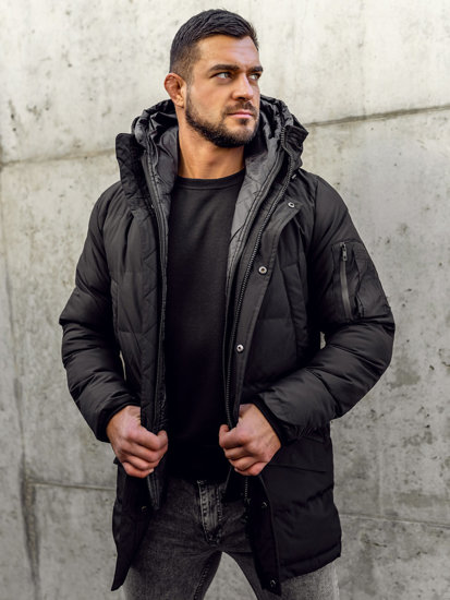 Men's Quilted Winter Parka Jacket Black Bolf 5M790