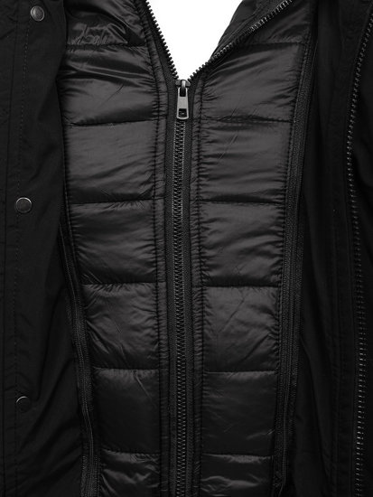 Men's Quilted Winter Parka Jacket Black Bolf 5M790