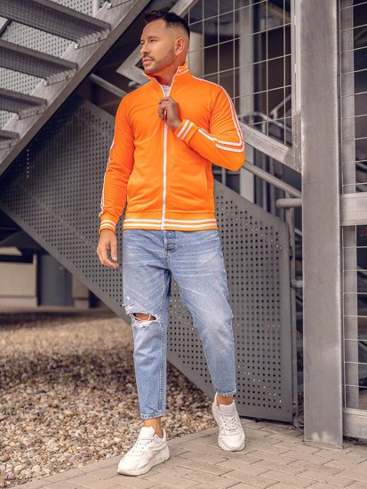 Men's Retro Style Zip Stand Up Sweatshirt Orange Bolf 11113A