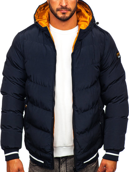 Men's Reversible Quilted Winter Jacket Navy Blue-Camel Bolf 7417