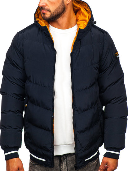 Men's Reversible Quilted Winter Jacket Navy Blue-Camel Bolf 7417