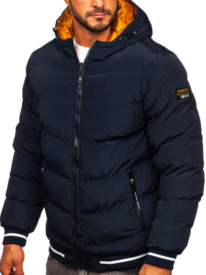 Men's Reversible Quilted Winter Jacket Navy Blue-Camel Bolf 7417