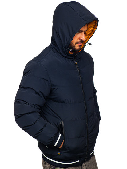 Men's Reversible Quilted Winter Jacket Navy Blue-Camel Bolf 7417