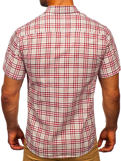 Men's Short Sleeve Checkered Shirt Ecru Bolf 201501