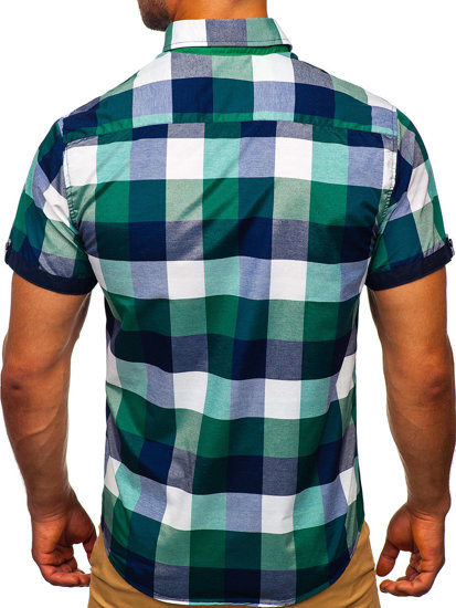 Men's Short Sleeve Checkered Shirt Green Bolf 5532-1