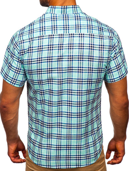 Men's Short Sleeve Checkered Shirt Mint Bolf 201501