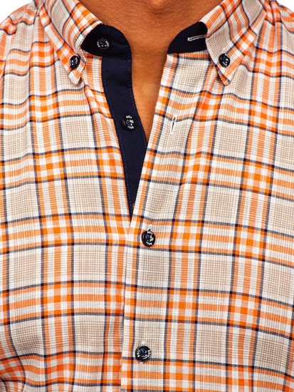 Men's Short Sleeve Checkered Shirt Orange Bolf 201501