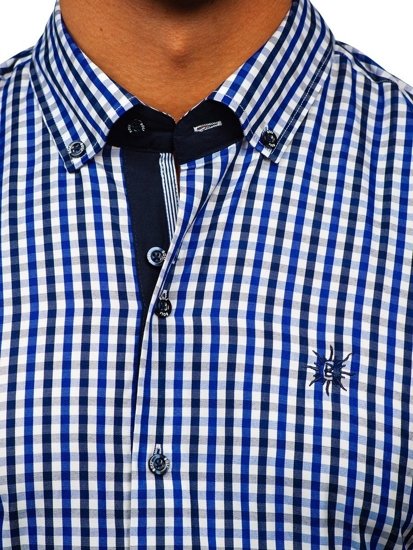 Men's Short Sleeve Checkered Shirt Royal Blue Bolf 4510